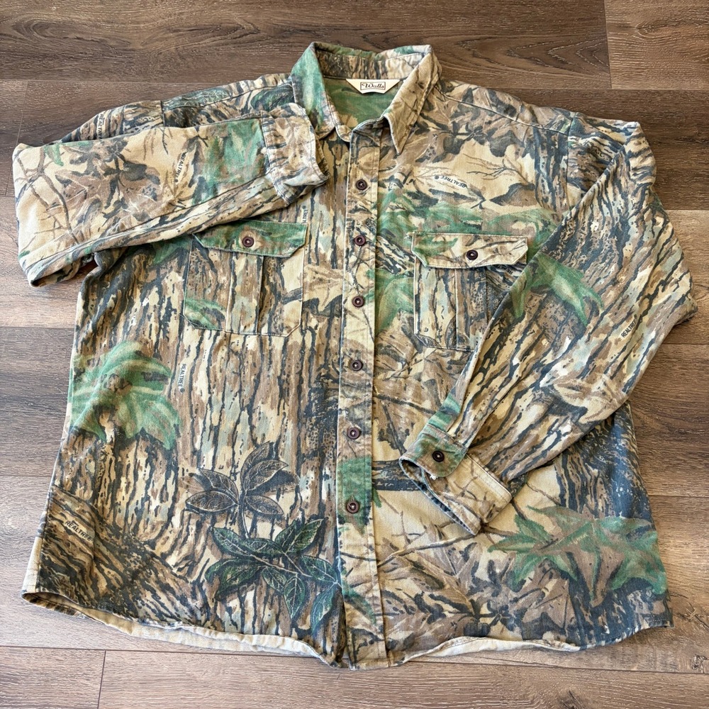 Walls Realtree Camo Vintage Shirt Mens XL Green Brown Hunting Work Outdoors